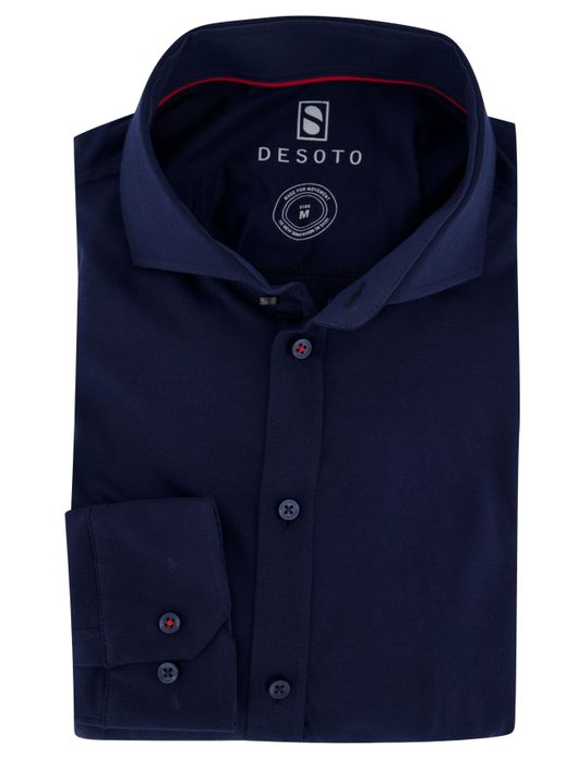 Overhemd Desoto jersey katoen donkerblauw