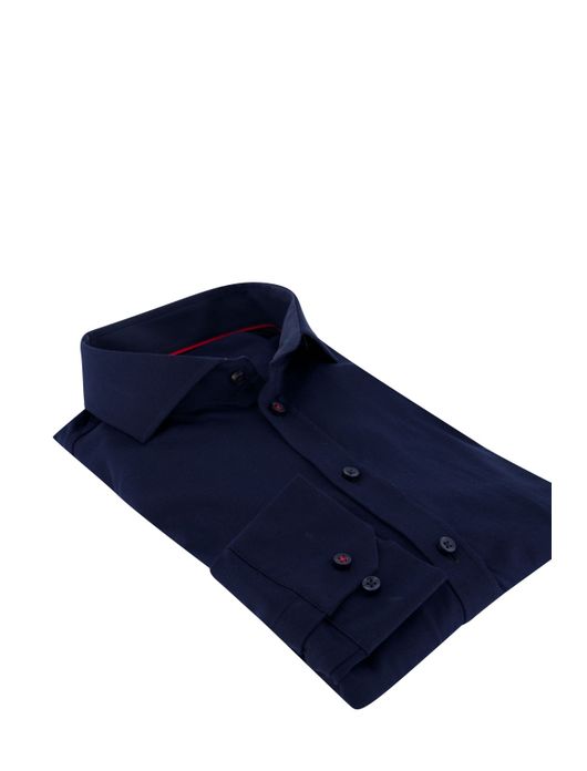 Overhemd Desoto jersey katoen donkerblauw