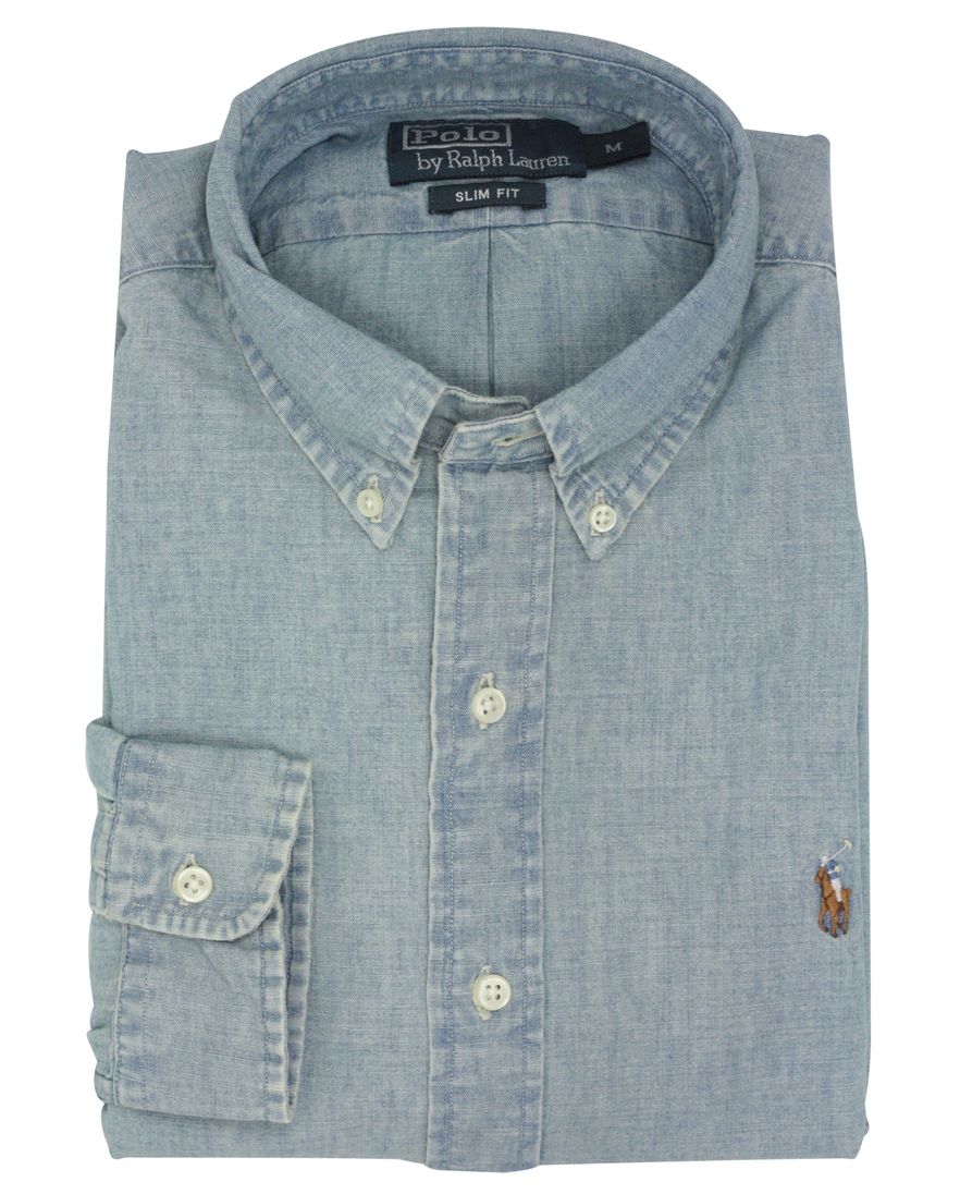 Ralph Lauren jeans overhemd middelblauw Slim Fit