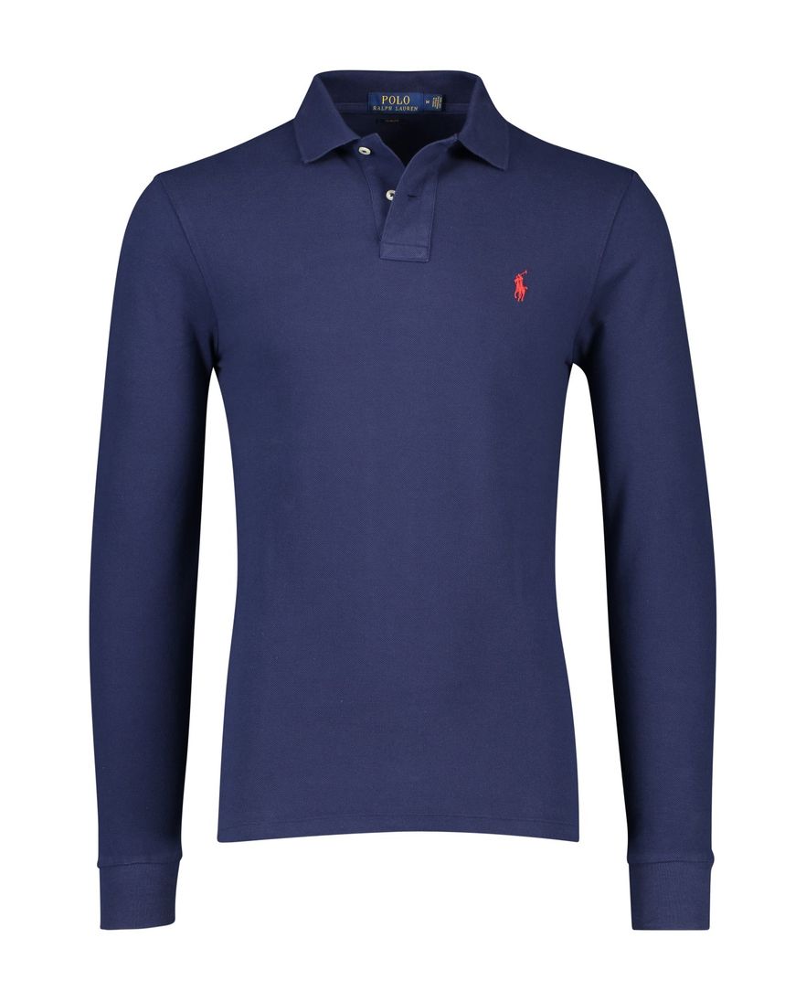 Polo Ralph Lauren polo lange mouw slim fit donkerblauw effen katoen