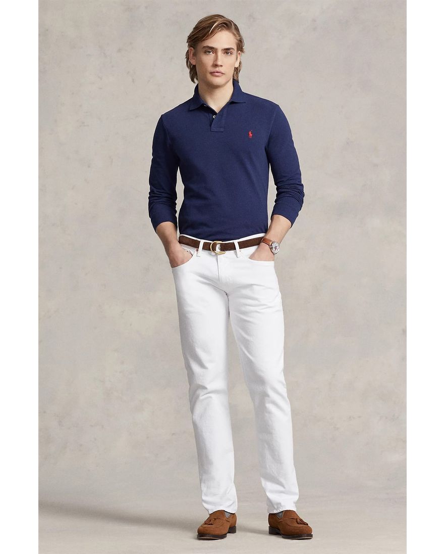 Polo Ralph Lauren polo lange mouw slim fit donkerblauw effen katoen