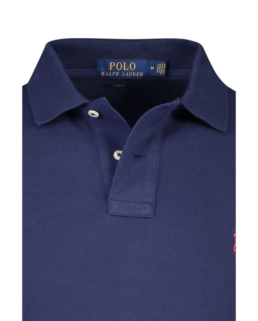 Polo Ralph Lauren polo lange mouw slim fit donkerblauw effen katoen