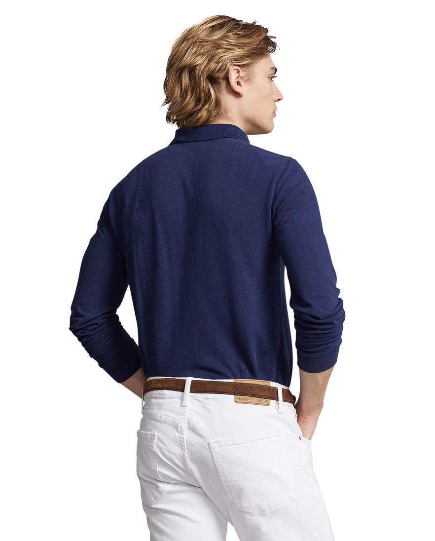 Polo Ralph Lauren polo lange mouw slim fit donkerblauw effen katoen