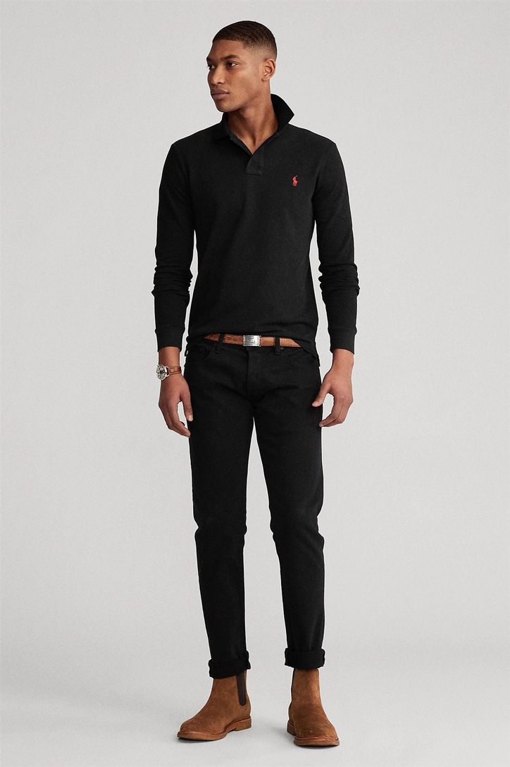 Polo Ralph Lauren polo zwart effen, geprint katoen slim fit
