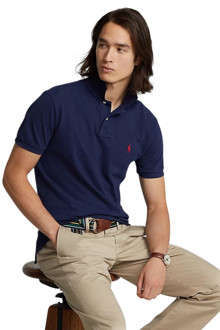 Ralph Lauren Custom Slim Fit polo donkerblauw