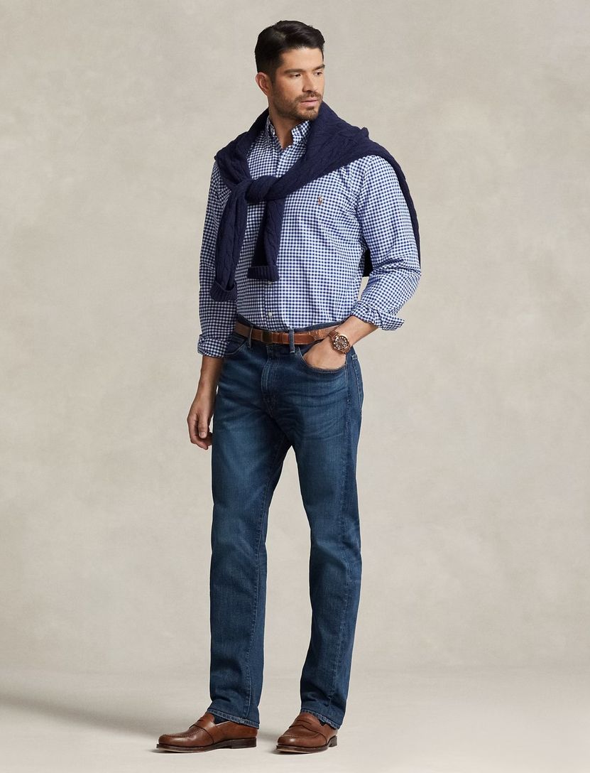 Ralph Lauren slim fit overhemd blauw ruit oxford