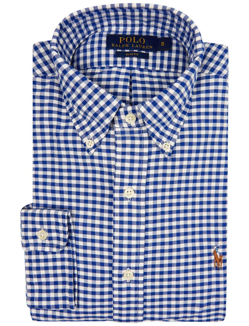 Ralph Lauren slim fit overhemd blauw ruit oxford