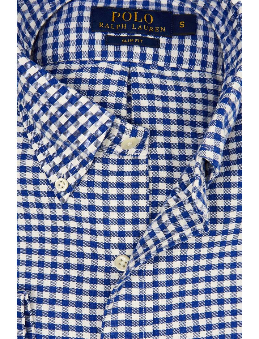 Ralph Lauren slim fit overhemd blauw ruit oxford