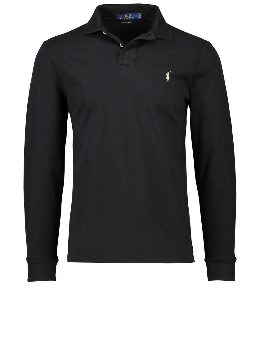 Polo Ralph Lauren polo Custom Slim Fit zwart effen katoen normale fit