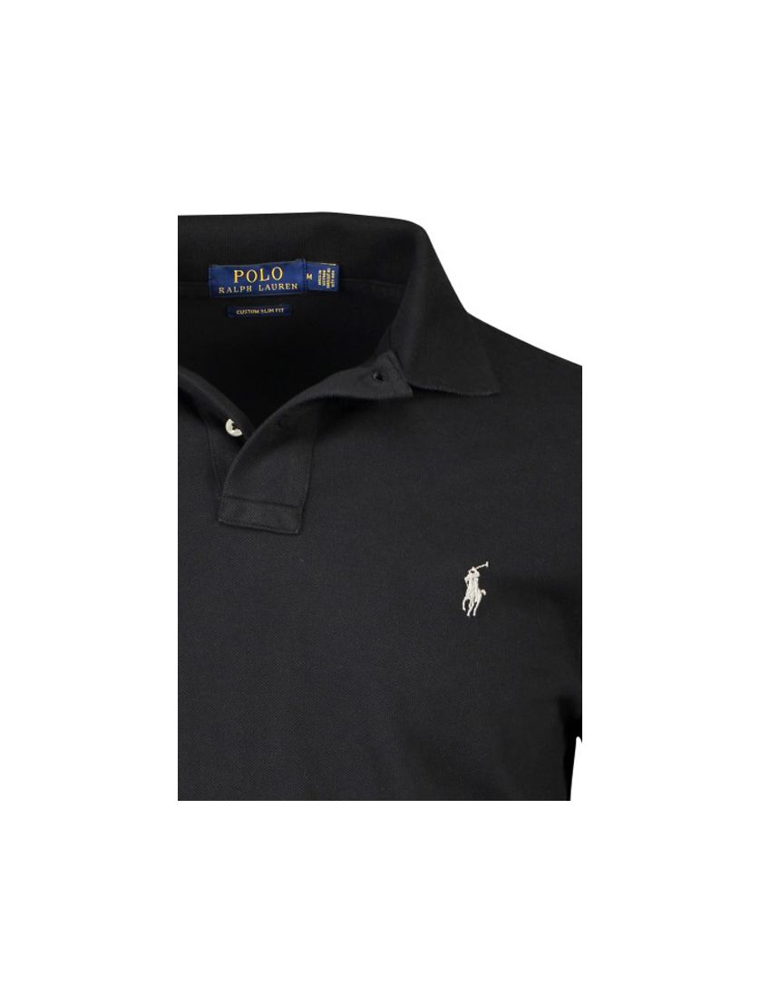 Polo Ralph Lauren polo Custom Slim Fit zwart effen katoen normale fit