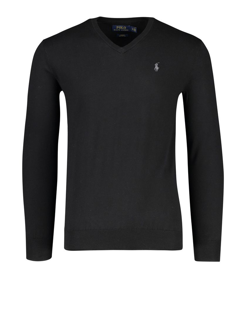 Ralph Lauren trui Slim Fit zwart v-hals katoen