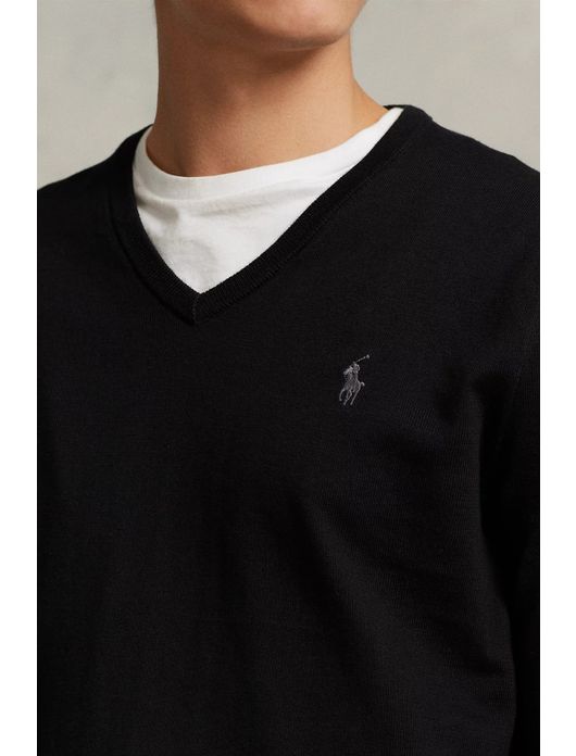 Ralph Lauren trui v-hals Slim Fit katoen zwart