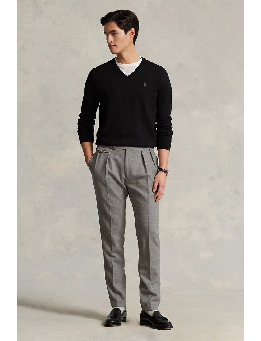 Ralph Lauren trui Slim Fit zwart v-hals katoen