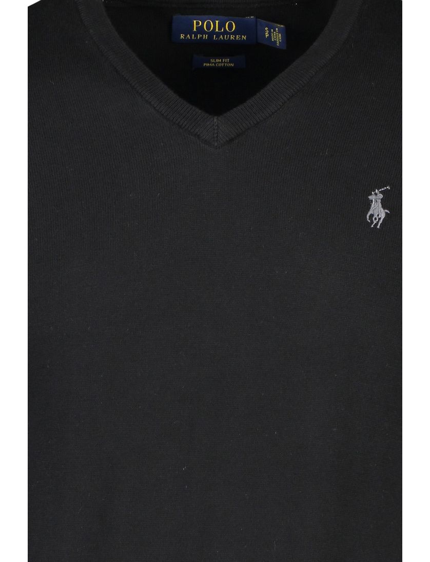Ralph Lauren trui Slim Fit zwart v-hals katoen