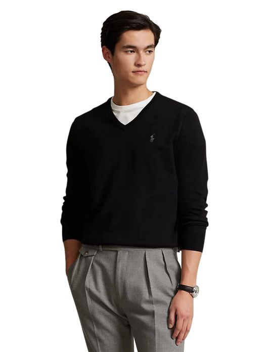 Ralph Lauren trui v-hals Slim Fit katoen zwart