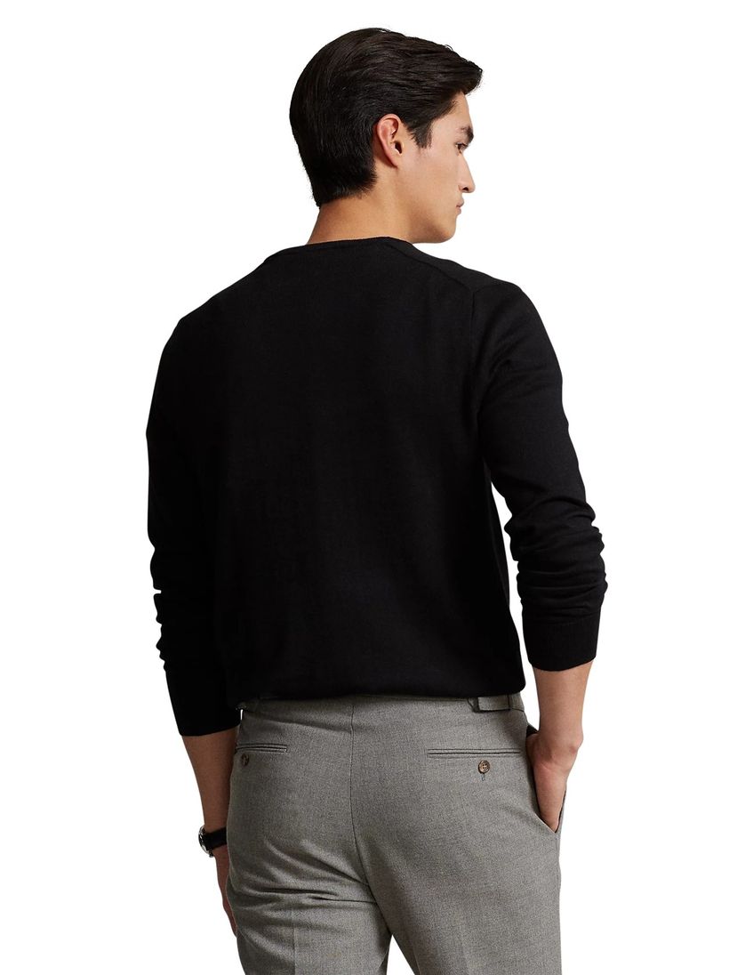 Ralph Lauren trui Slim Fit zwart v-hals katoen