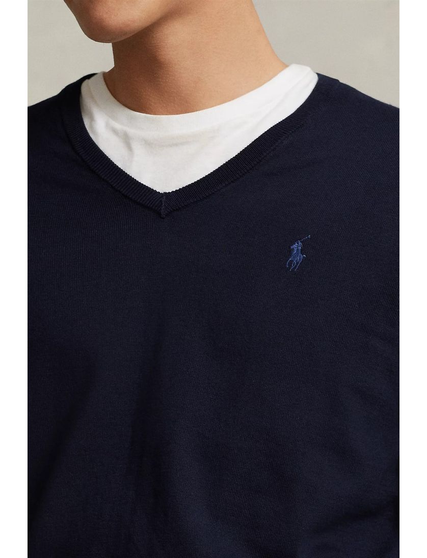 Ralph Lauren trui v-hals donkerblauw Slim Fit
