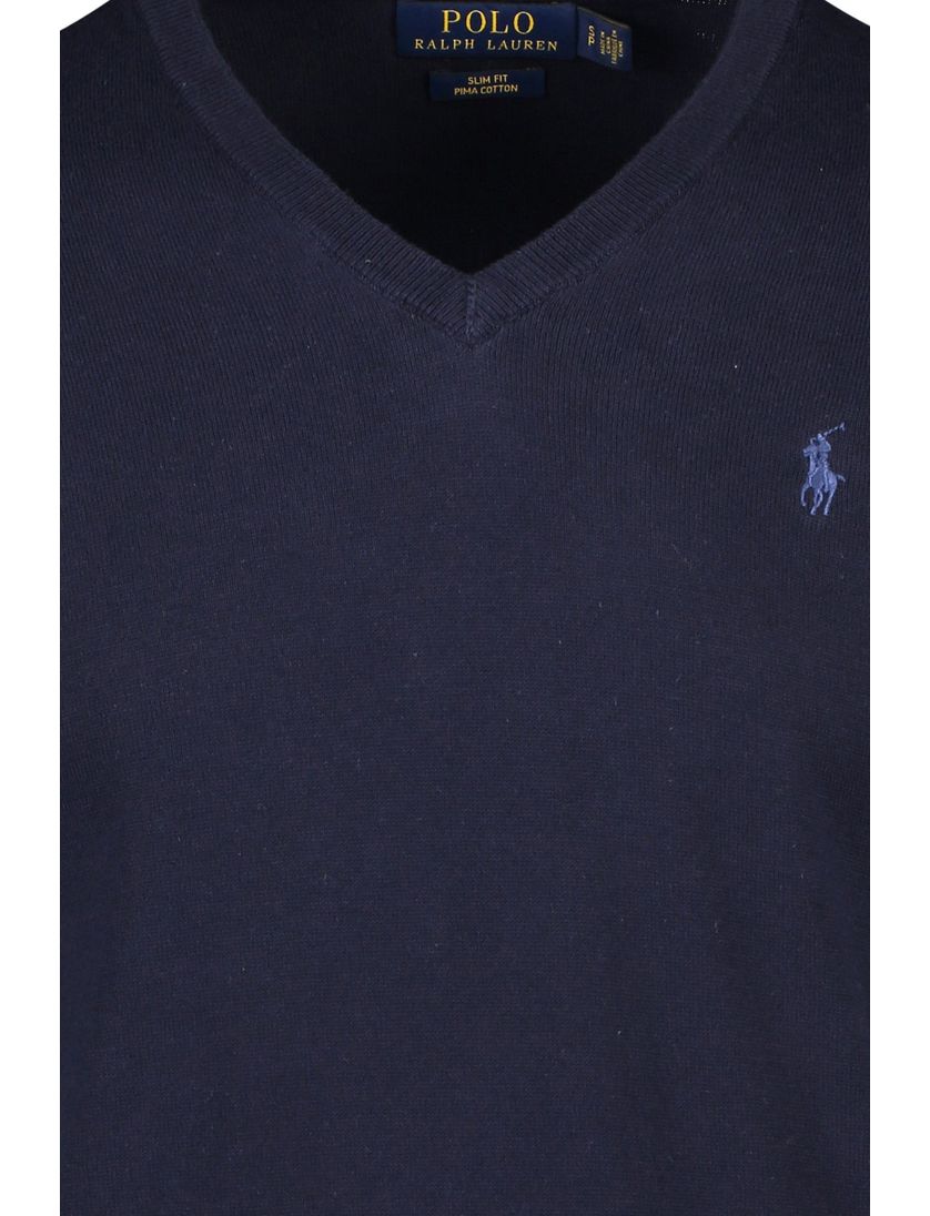 Ralph Lauren trui v-hals donkerblauw Slim Fit