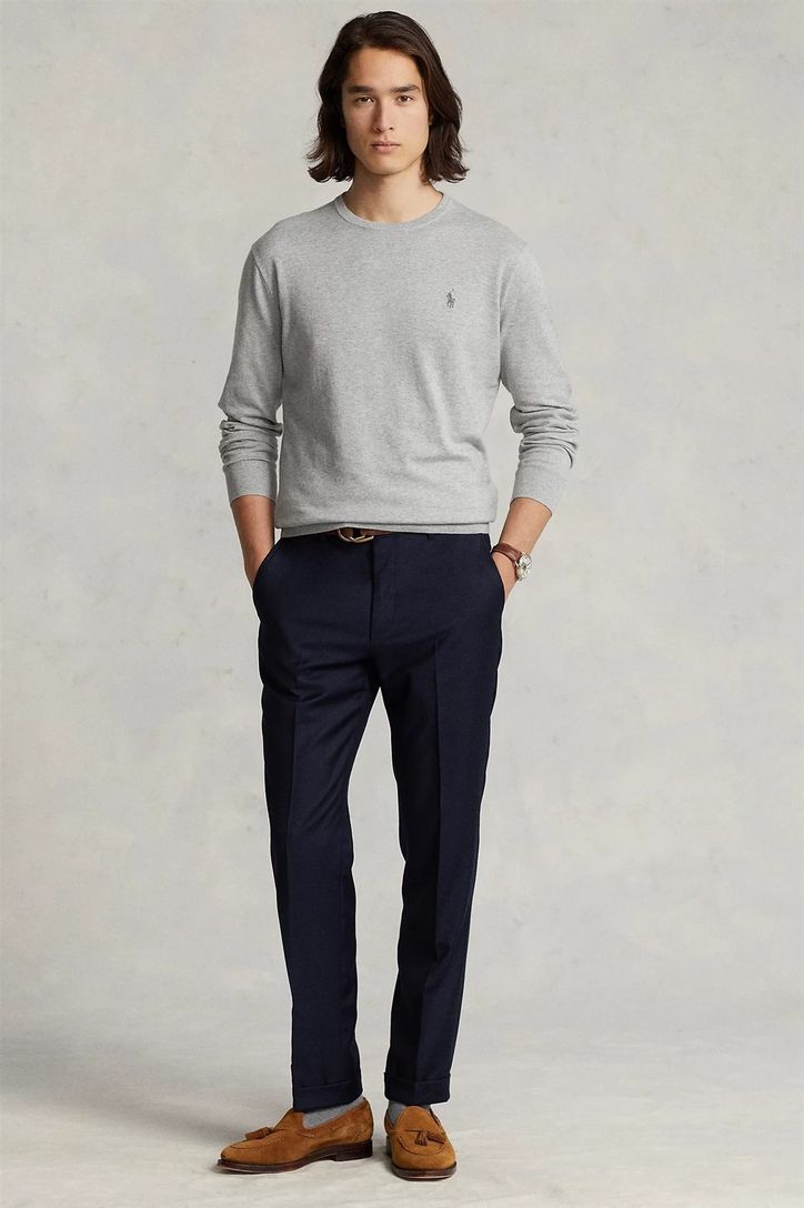 Ralph Lauren sweater grijs Slim Fit ronde hals