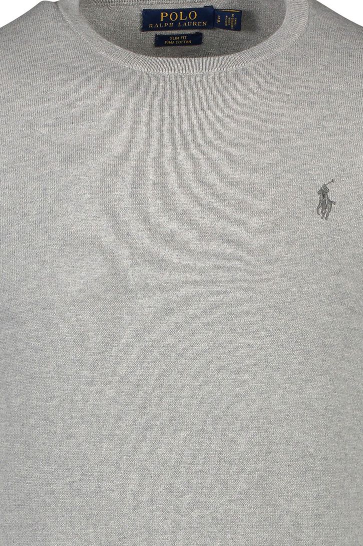 Ralph Lauren sweater grijs Slim Fit ronde hals