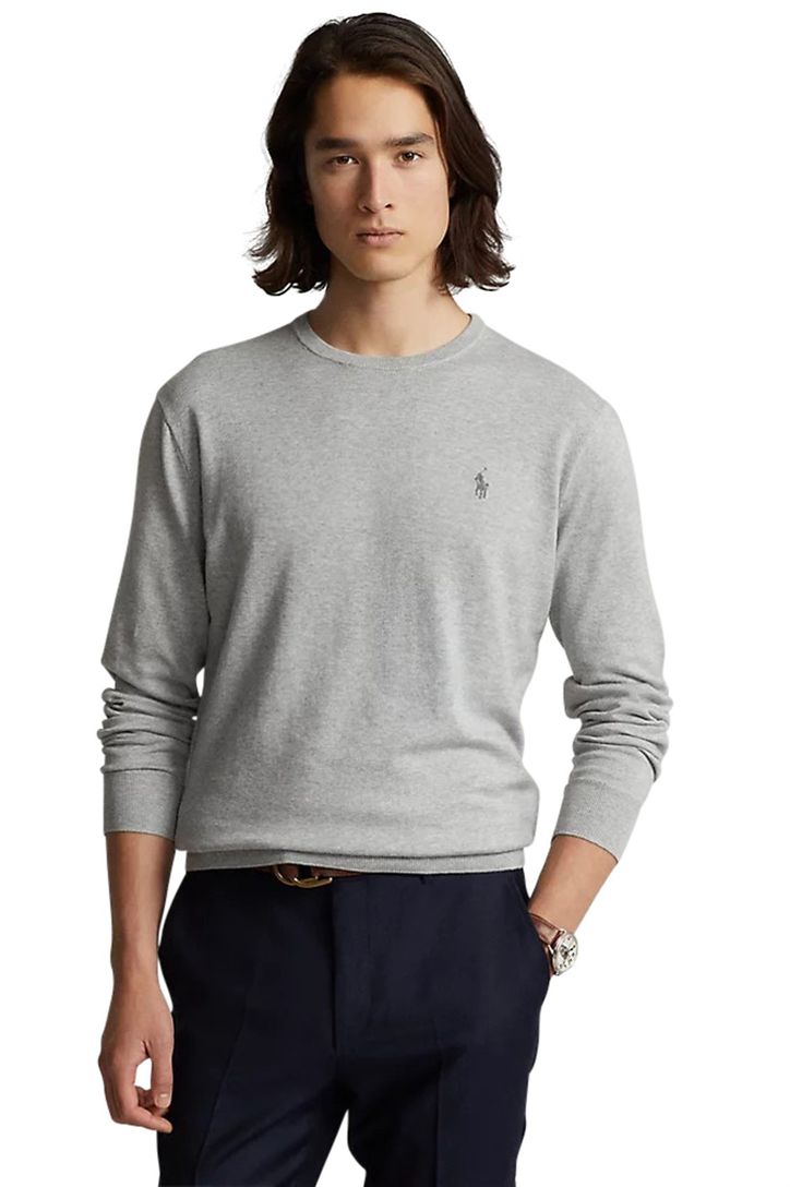 Ralph Lauren sweater grijs Slim Fit ronde hals