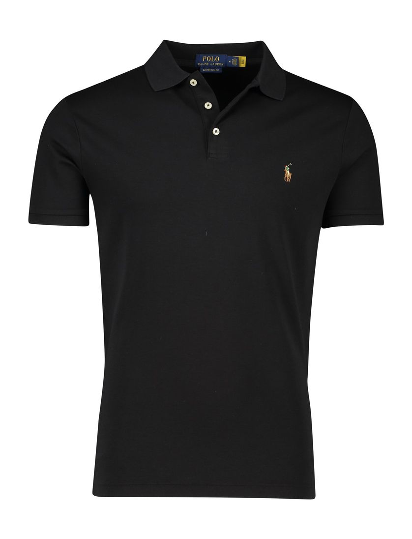 Polo Ralph Lauren polo zwart custom slim fit katoen 3-knoops