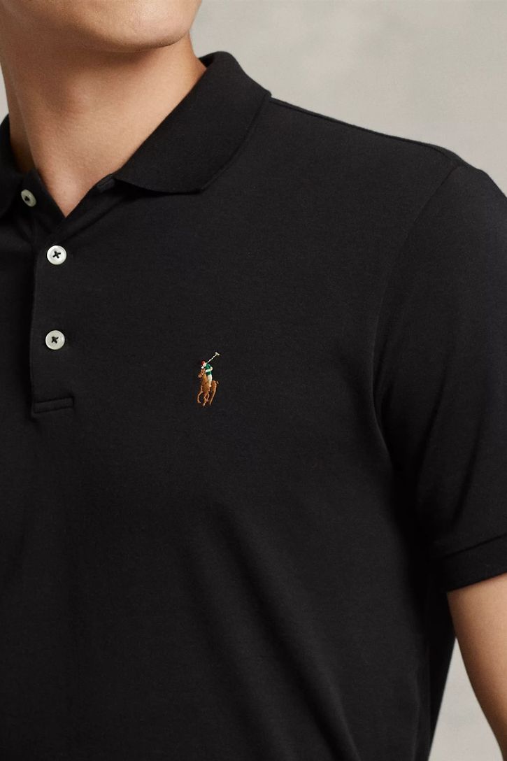 Polo Ralph Lauren polo zwart custom slim fit katoen 3-knoops