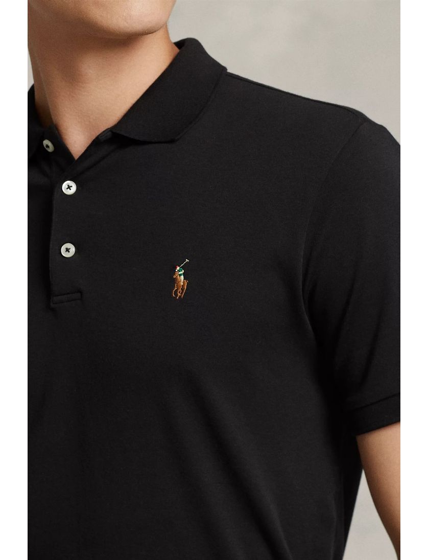 Polo Ralph Lauren polo zwart custom slim fit katoen 3-knoops