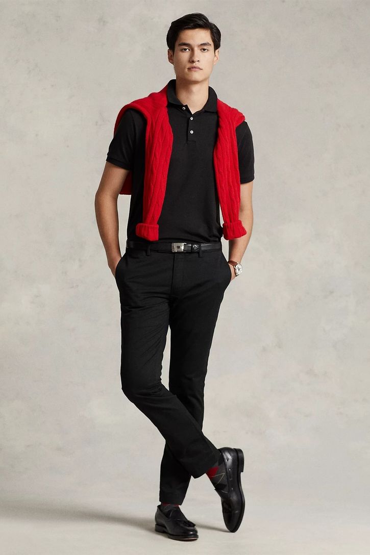 Polo Ralph Lauren polo zwart custom slim fit katoen 3-knoops