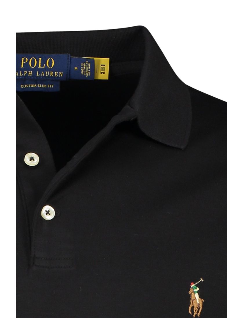 Polo Ralph Lauren polo zwart custom slim fit katoen 3-knoops