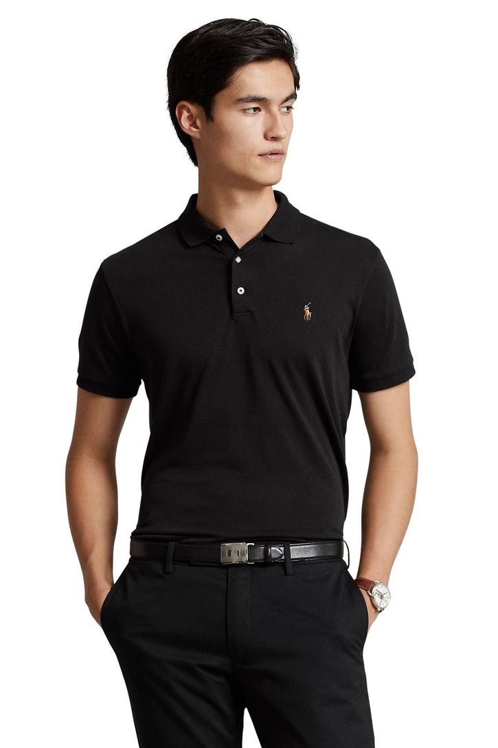 Polo Ralph Lauren polo zwart custom slim fit katoen 3-knoops