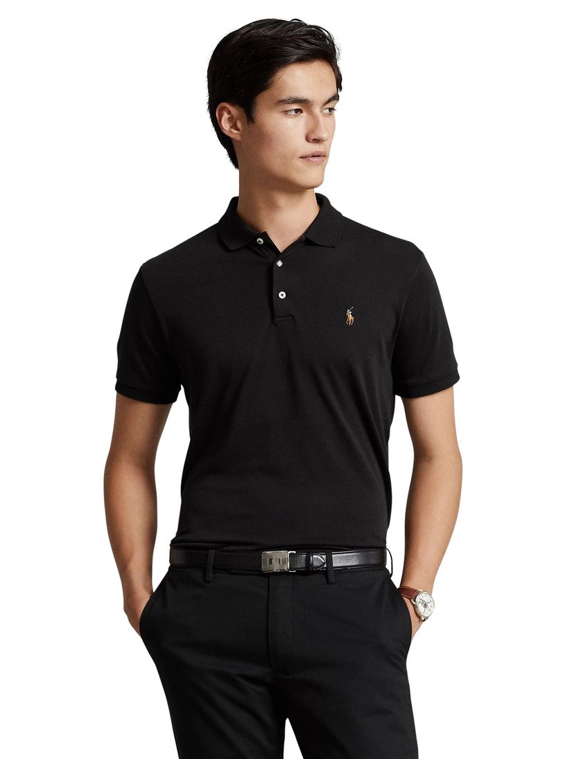 Polo Ralph Lauren polo zwart custom slim fit katoen 3-knoops