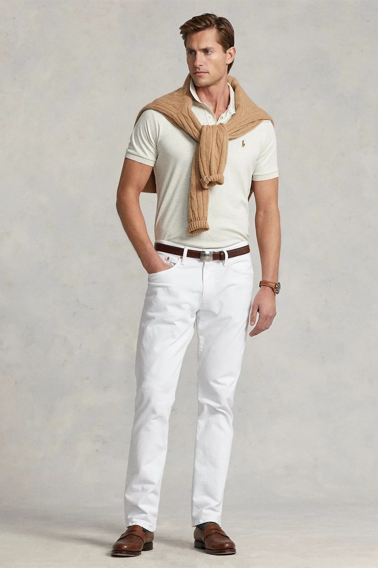 poloshirt korte mouw beige Polo Ralph Lauren Custom Slim Fit