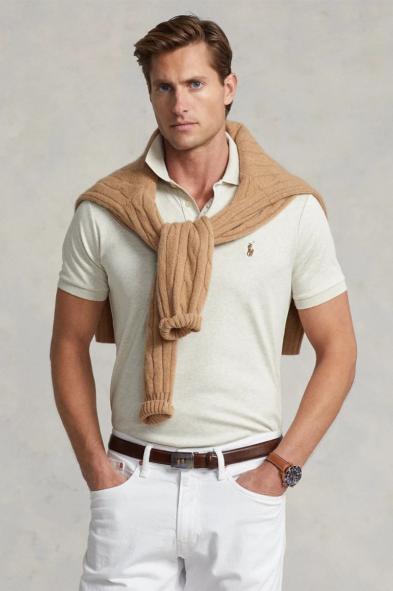 poloshirt korte mouw beige Polo Ralph Lauren Custom Slim Fit