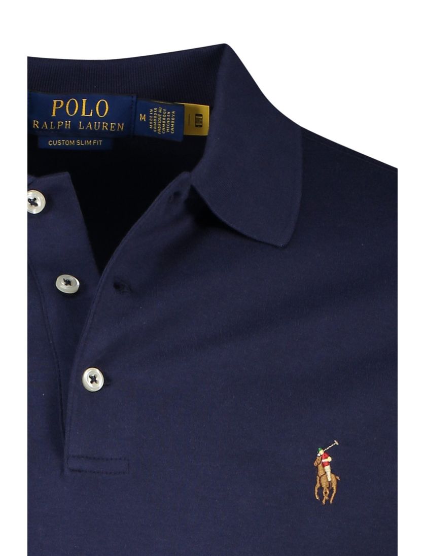 Polo Ralph Lauren polo donkerblauw custom slim fit 3-knoops katoen