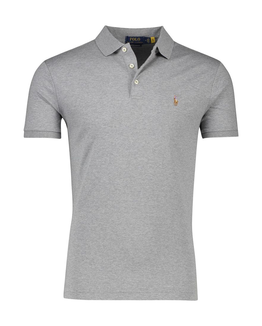 Polo Ralph Lauren polo custom slim fit grijs gemêleerd katoen 3-knoops