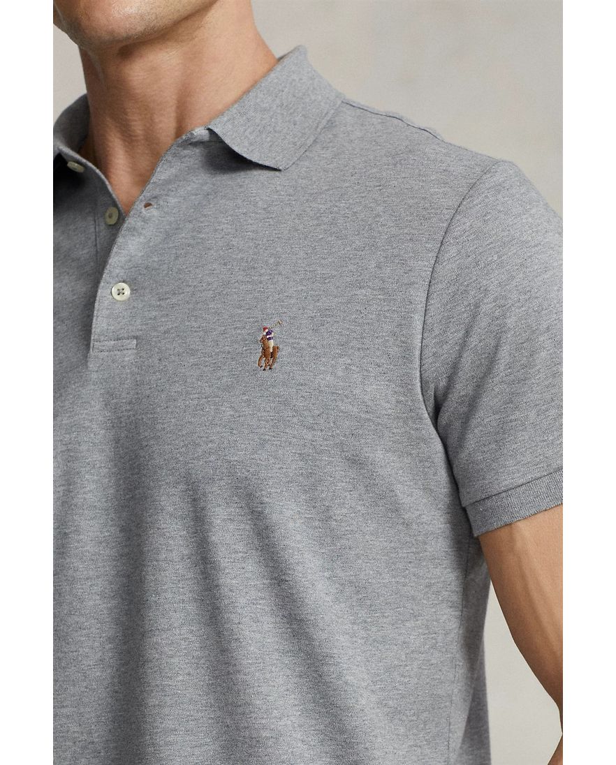 Polo Ralph Lauren polo custom slim fit grijs gemêleerd katoen 3-knoops