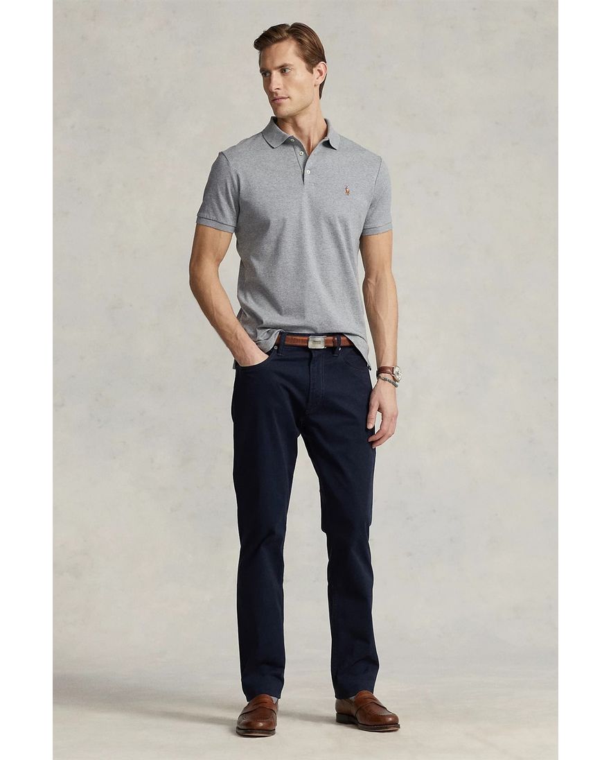 Polo Ralph Lauren polo custom slim fit grijs gemêleerd katoen 3-knoops