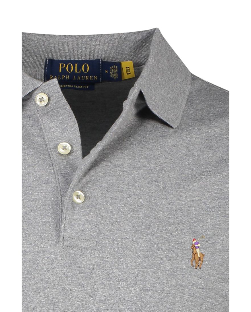 Polo Ralph Lauren polo custom slim fit grijs gemêleerd katoen 3-knoops