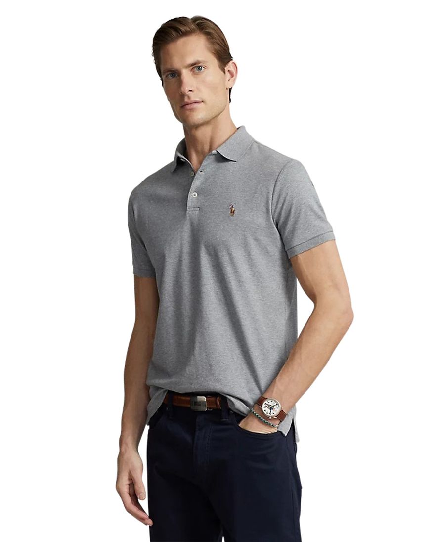 Polo Ralph Lauren polo custom slim fit grijs gemêleerd katoen 3-knoops