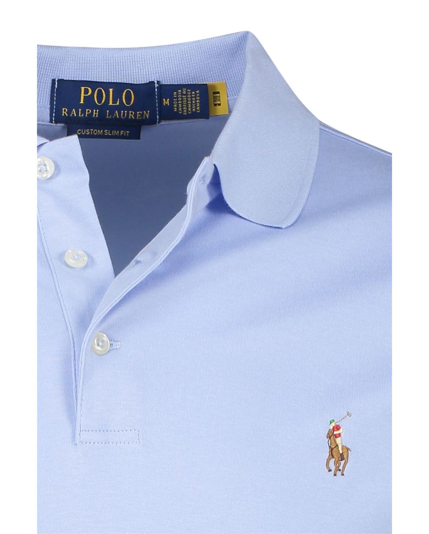 Polo Ralph Lauren polo custom slim fit lichtblauw 3-knoops katoen