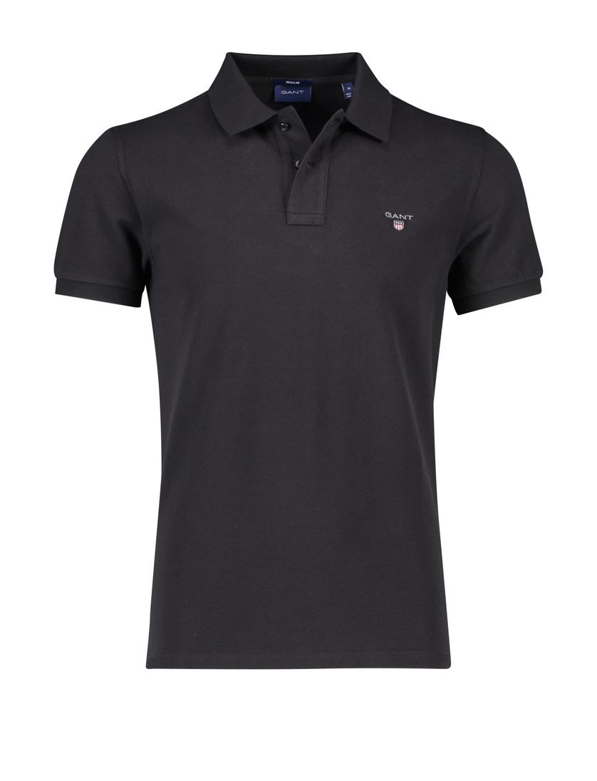 Gant polo zwart effen katoen normale fit