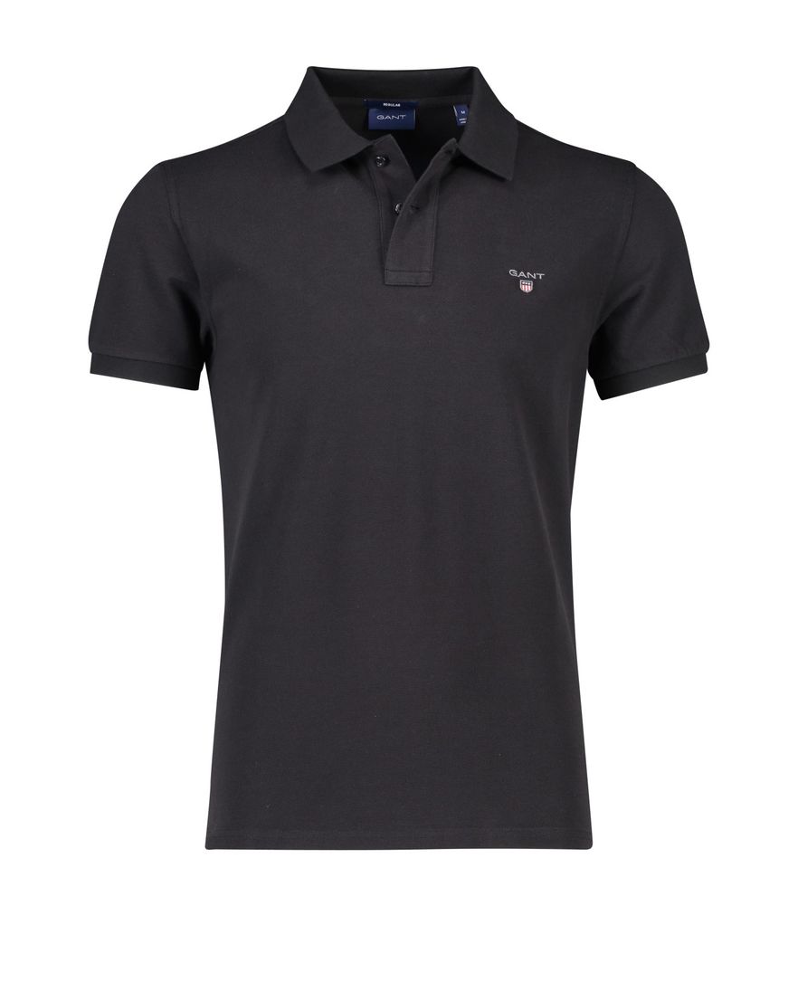 Gant poloshirt 2 knoops zwart effen met logo katoen