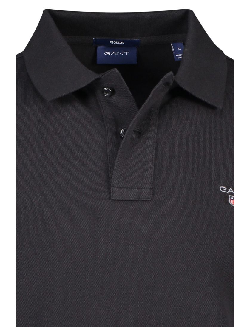 Gant polo zwart effen katoen normale fit