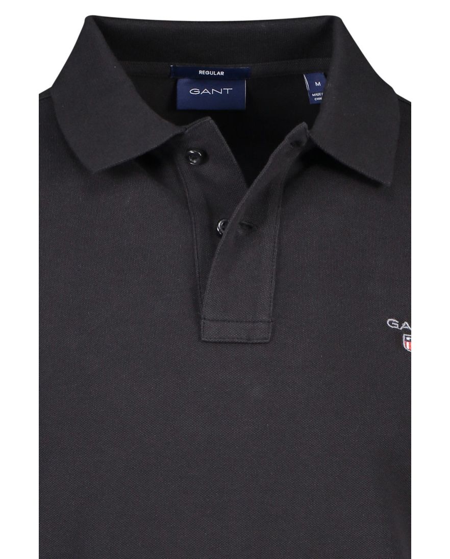 Gant poloshirt 2 knoops zwart effen met logo katoen
