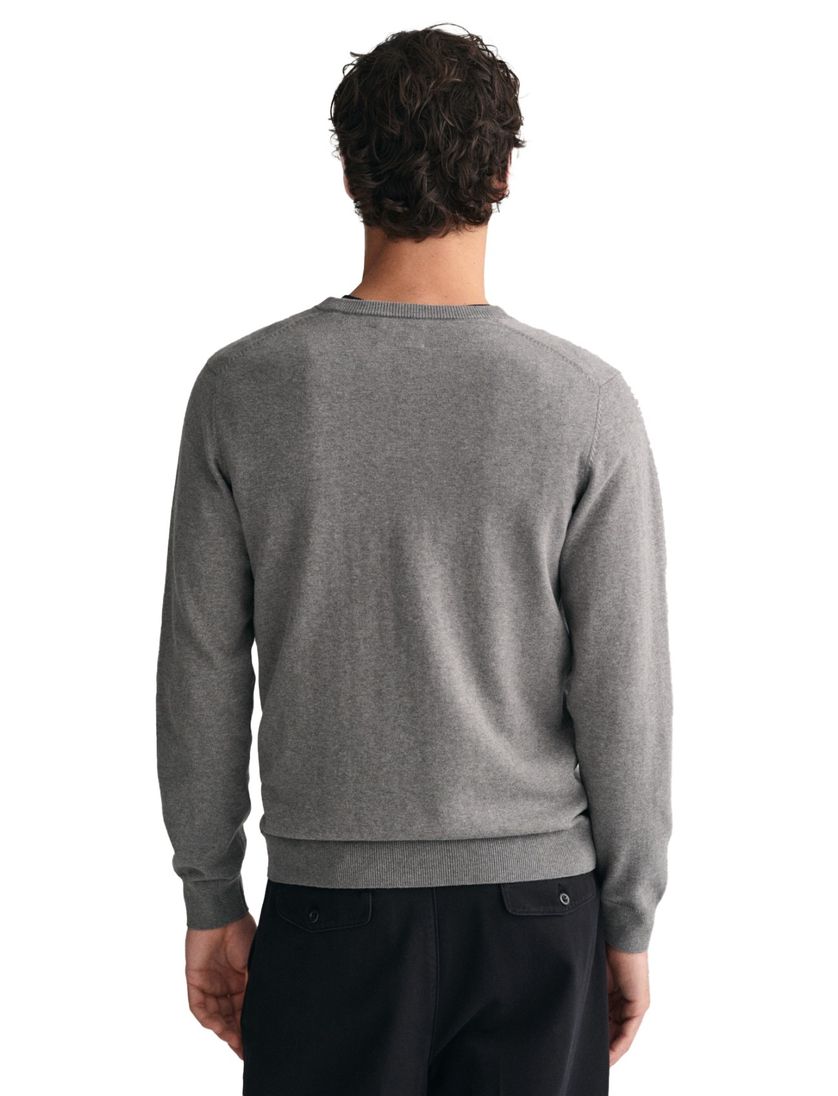 Katoenen Gant sweater v-hals effen grijs