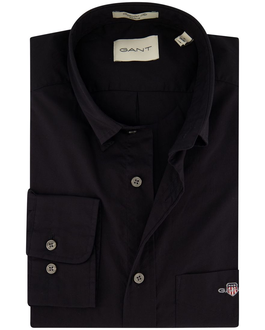 Gant overhemd normale fit effen zwart katoen