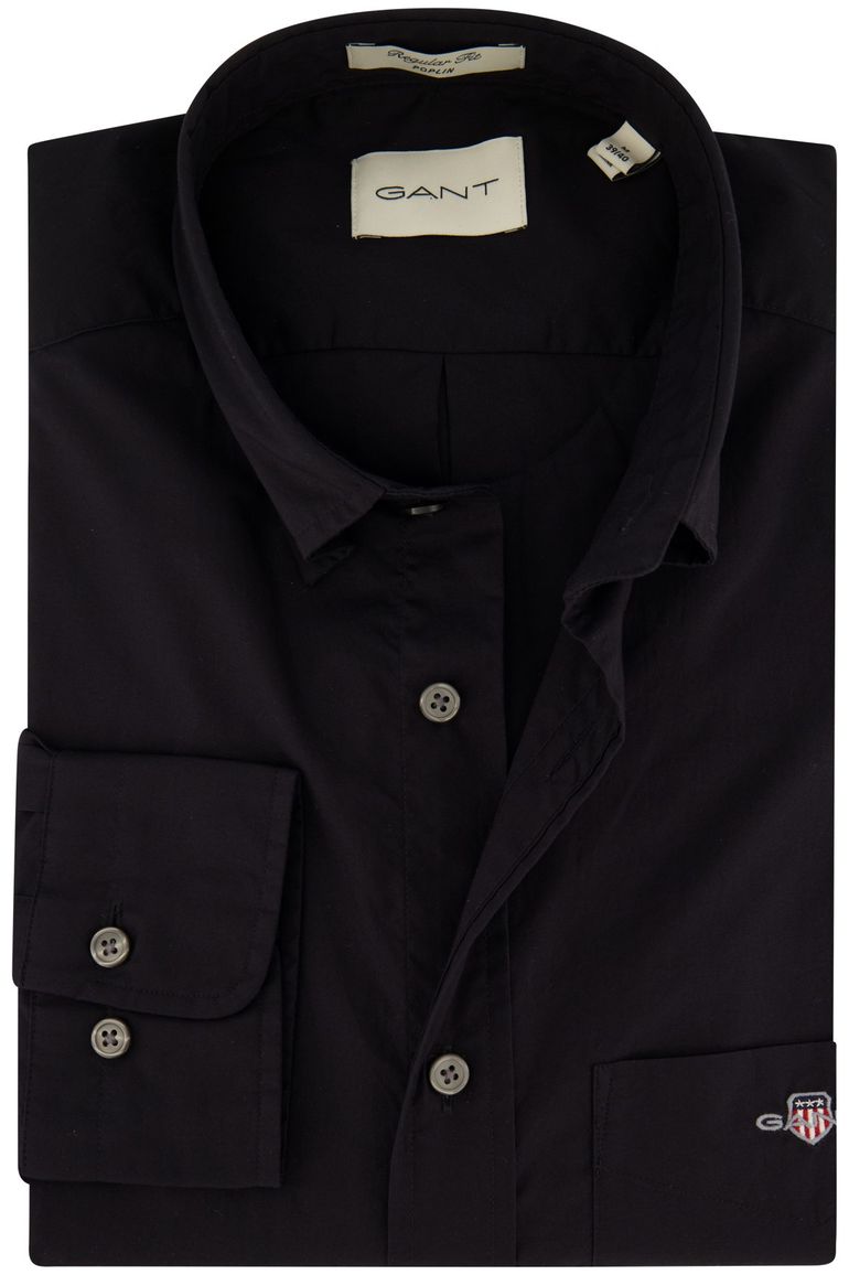 Gant overhemd zwart Poplin regular fit