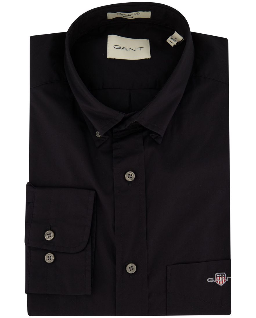 Gant overhemd normale fit effen zwart katoen