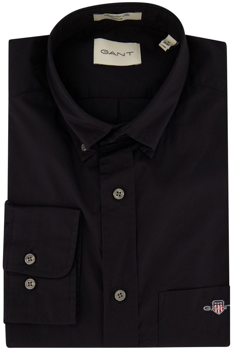 Gant overhemd zwart Poplin regular fit